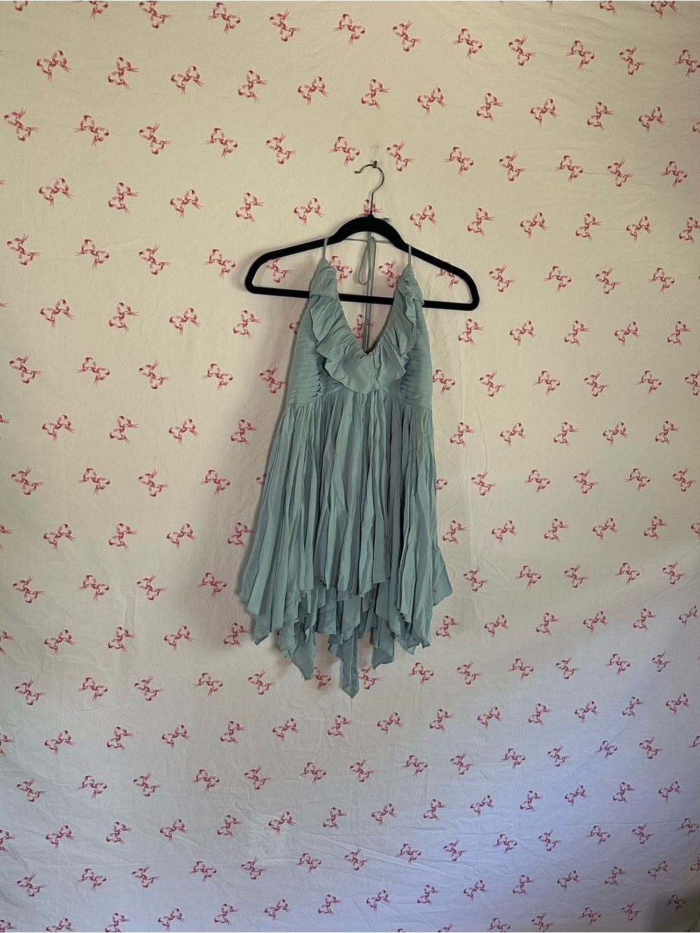 Free People Sage Green Asymmetrical Ruffle Halter Dress